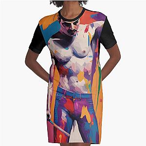 Shirtless Freddie Mercury Digital Oil Painting Graphic T-Shirt Dress