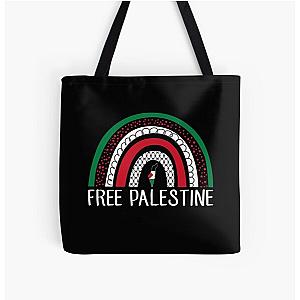 Free Palestine Save Gaza Palestinian Flag Rainbow All Over Print Tote Bag