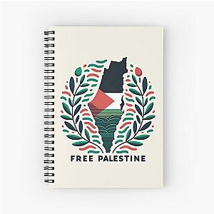 Free Palestine - Map & Olive Branches Spiral Notebook