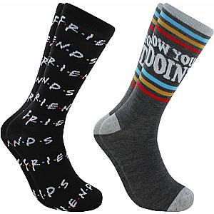 Friends Socks -  How You Doing and Logo Unisex Novelty Crew Socks | 2 Pairs  | Size 6-12 FRI3012