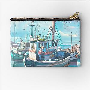 Boat in Blue Harbor Zipper Pouch