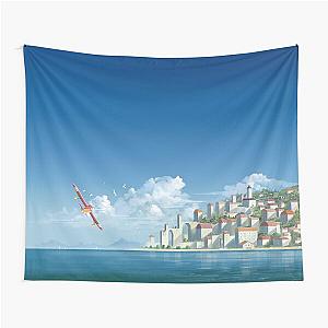 Red Bird and Coastal City Tapestry