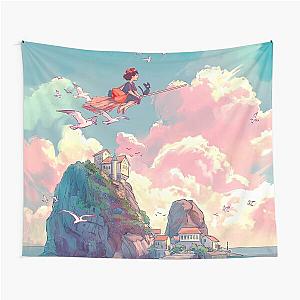 Cool Cute Kawaii Art Girl Kiki's Flying Away Anime Tapestry