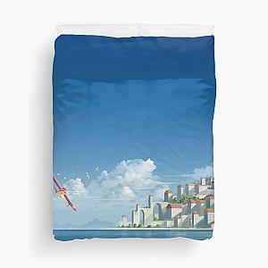 Red Bird Coastal City Duvet Cover