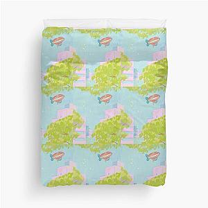 Hot Air Balloons Flying Over the Town Duvet Cover