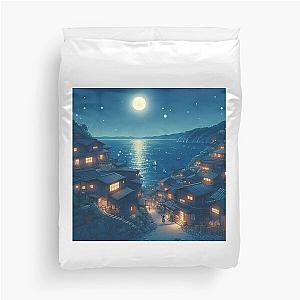 Seaside Town at Night Duvet Cover