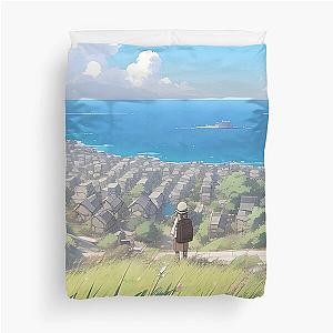 Seaside Town View Duvet Cover - Nature Meets Human Habitat