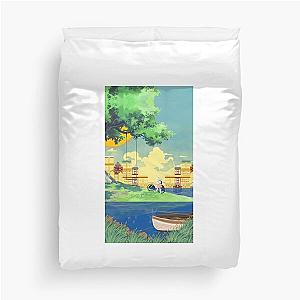 A Girl Walking in the Park with Bicycle Duvet Cover