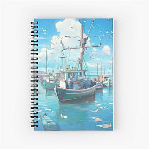 Boat in Blue Harbor Spiral Notebook