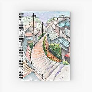 Watercolor Japanese Old City with Staircase Spiral Notebook