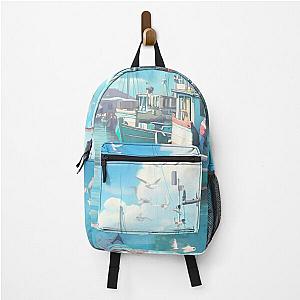 Boat in Blue Harbor Backpack