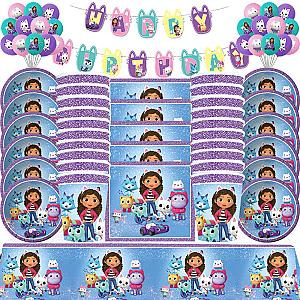 Gabby Dollhouse Cats Cartoon Birthday Decoration Balloon Tableware For Kids