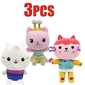 25cm 3pcs Cats Gabby Dollhouse Stuffed Animals Plush