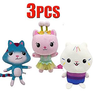 25cm 3pcs Cats Gabby Dollhouse Stuffed Animals Plush