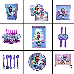 Gabby Dollhouse Cats Birthday Supplies Disposable Tableware Cup Plate Gift Bag