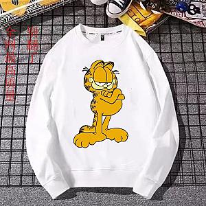 Cute Garfield Yellow Cartoon Cat Long Sleeve White Hoodie