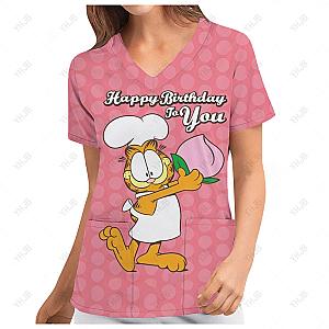 Garfield Nurse Uniform Cartoon Cat Summer T-shirts