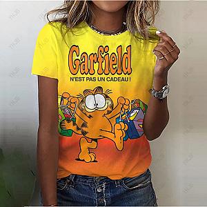 Cartoon Garfield Cat Print Funny Cute Short Sleeve Women's T-shirt