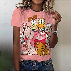 Garfield Printing Cartoon 3D Summer Women T-shirt