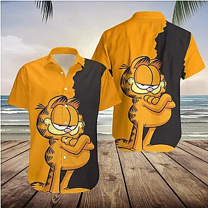 Garfield Hawaiian Cartoon Cat Button Up Shirt