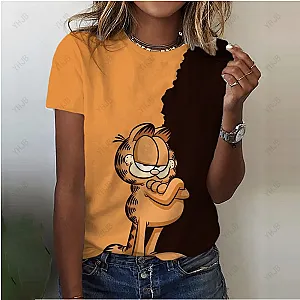 Garfield Cartoon Cat Print Street Casual Loose T Shirt