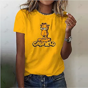 Garfield Yellow Cartoon Cat Print T Shirt