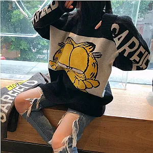 Garfield Cartoon Cat Fall Winter New Korean Style Outerwear Knitwear Sweater