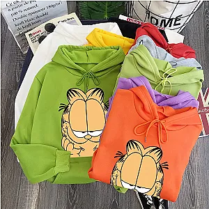 Garfield Cartoon Cat Print Loose Hooded Pullover Sweatshirts Hoodies