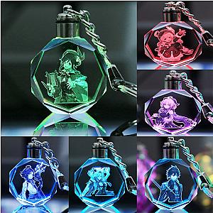 Genshin Impact Anime Figure Game Character Colorful Luminous Crystal Keychain