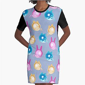 Genshin Impact Seelie Pet Pattern — Blue Palette Graphic T-Shirt Dress