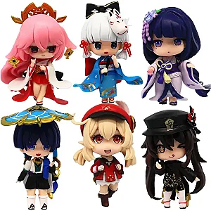 6pcs Genshin Impact Anime Yae Miko Hu Tao Klee Wanderer Raiden Shogun Action Figure Toys