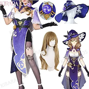 Genshin Impact Lisa Cosplay Costume Wig Purple Dress with Hat