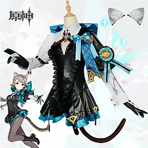 Genshin Impact Lynette Cosplay Costume Wig Uniform Dress Ears Skirt Glove Outfit