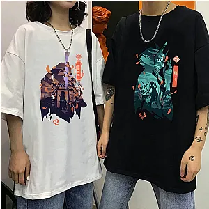 Genshin Impact Xiao Venti Print Hu Tao Zhong Li Graphic T-shirt