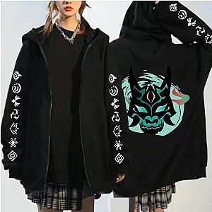 Genshin Impact Xiao Mask Fangs Anime Print Zipper Hoodies