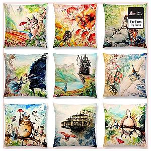 Studio Ghibli Watercolor Throw Pillow Cover