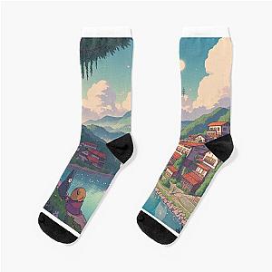 Ghibli Studio Socks - Iconic Ghibli Landscapes 2 Anime Socks