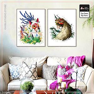 Princess Mononoke Watercolor Wall Poster Canvas