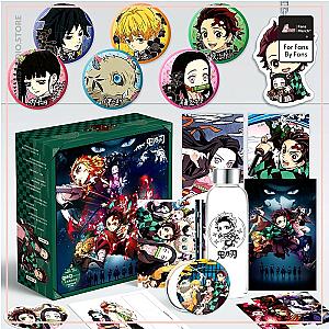 Demon Slayer Gift Box - Kimetsu No Yaiba Keychain Badge Pins Postcard Water Cup Bookmark Mirror Lucky Gift Bag