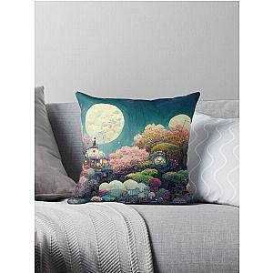 Ghibli Studio Pillows - Whimsical Fantasy Landscape Throw Pillow
