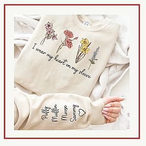 I Wear My Heart On My Sleeve Birth Month Flowers - customized Sweatshirt - Website Brand