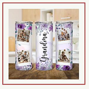 Flower customized Photo Mom Grandma Gift - custom Photo Skinny Tumbler - Website Brand