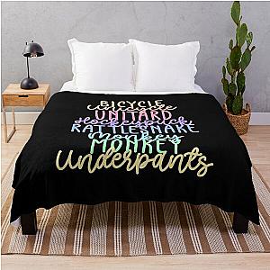 Monkey Monkey Underpants Rainbow Fan Quote Black Throw Blanket