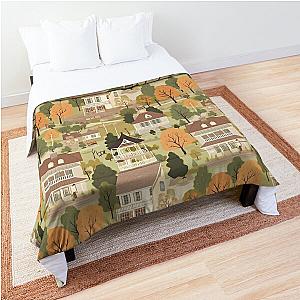 Small Town Connecticut - Town Square - Autumn - Gilmore Pattern Comforter