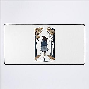 School Girl Walking in Autumn - Minimalistic - Anime Cartoon Art - Gilmore Desk Mat