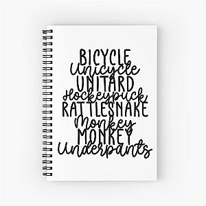 Monkey Monkey Underpants Black White Fan Quote Spiral Notebook