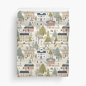 Small Town Connecticut - Town Square - Winter Snow - Gilmore Pattern Duvet Cover