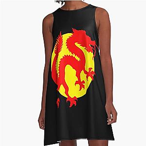 Red Chinese Luck Dragon Standing in Front of the Golden Sun Design 
Symbol of Good Fortune Wealth and Prosperity Custom 
Designed By Chris McCabe A-Line Dress
