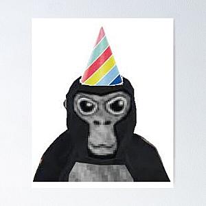 Gorilla tag monkey with birthday hat   Poster