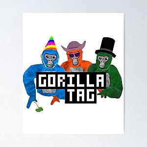 Gorilla Tag Gorilla Blue Party Hat Orange Cowboy Green Top Hat Monkey by POLKART   Poster